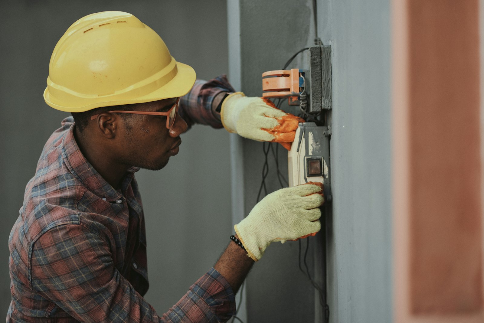 Construction worker in a hard hat on site